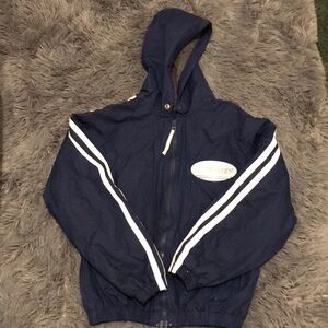 Children's Navy Blue Hooded Raincoat with Stripes